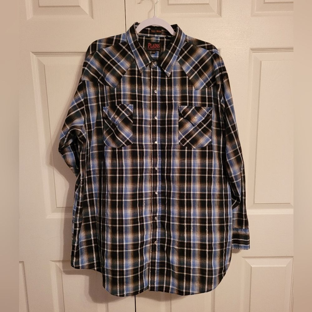 Men's Plains Western‎ Wear Tall man XXLT long sleeve button up shirt